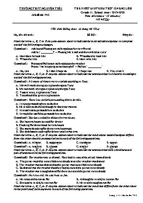 Đề kiểm tra học kỳ I môn Tiếng Anh Lớp 11 - Mã đề 743 - Năm học 2019-2020 - Trường THPT Nguyễn Trãi